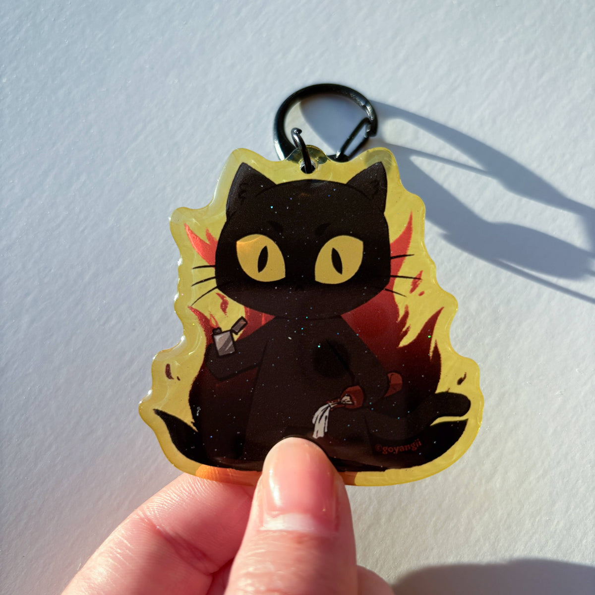 Arson Cat Glitter Acrylic Keychain