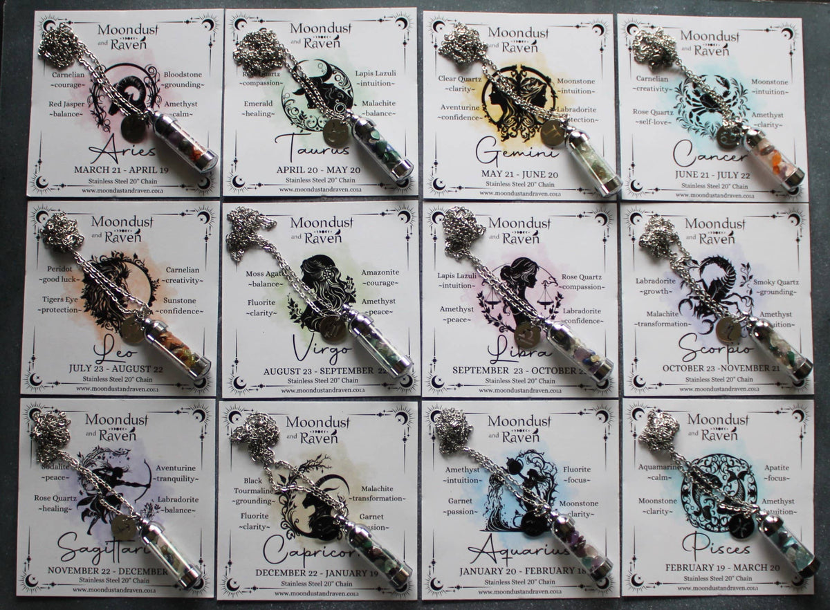 Sagittarius Crystal Vial Necklace, Zodiac Astrology Gift