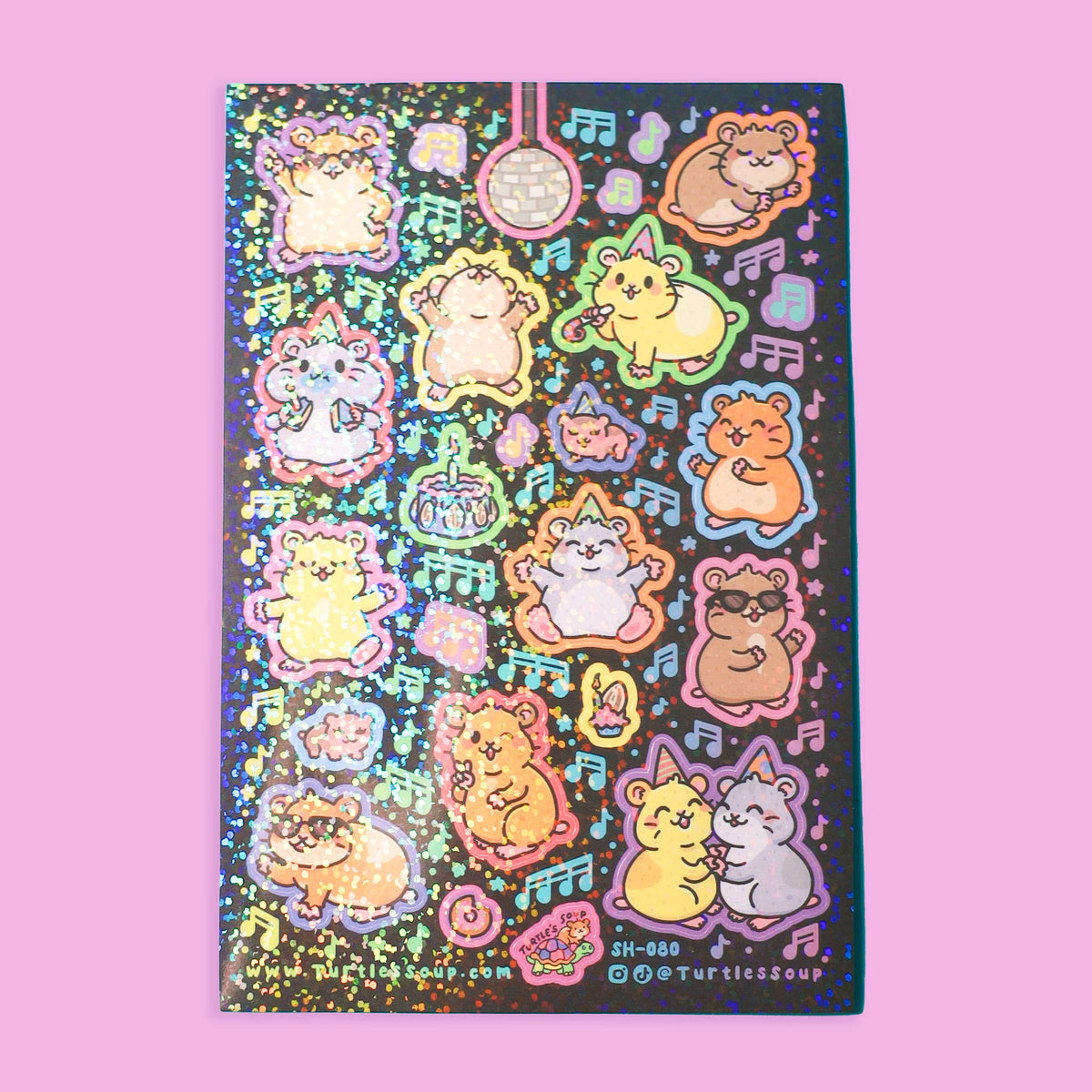 Hamster Dance Party Cute Stationery Glitter Sticker Sheet