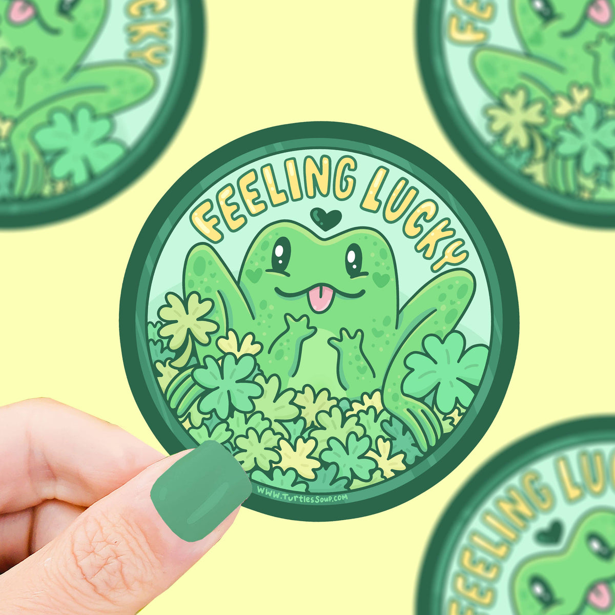 Feeling Lucky Green Frog Saint Patty&#39;s Day Vinyl Sticker