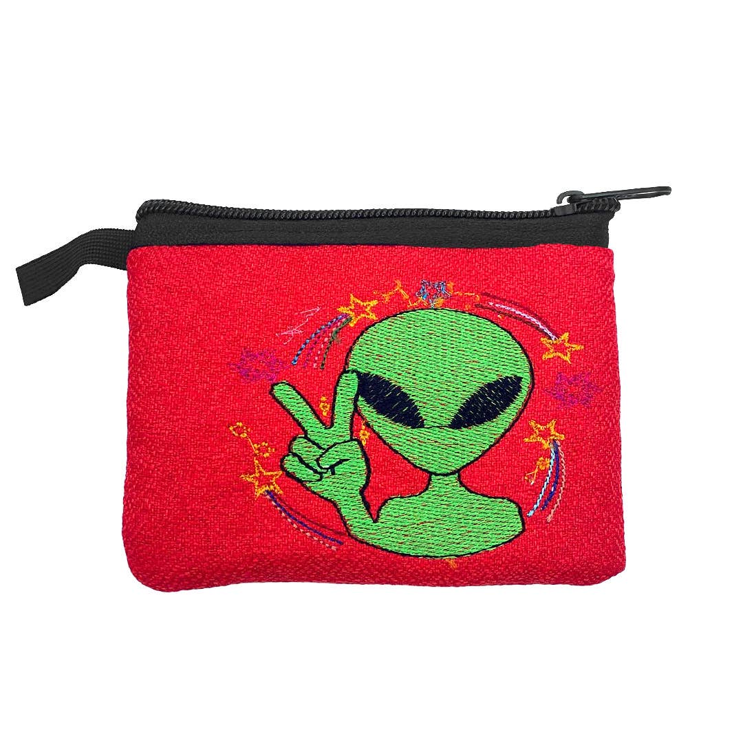 Embroidered Alien UFO Ecuadorian Coin Purse Pouch