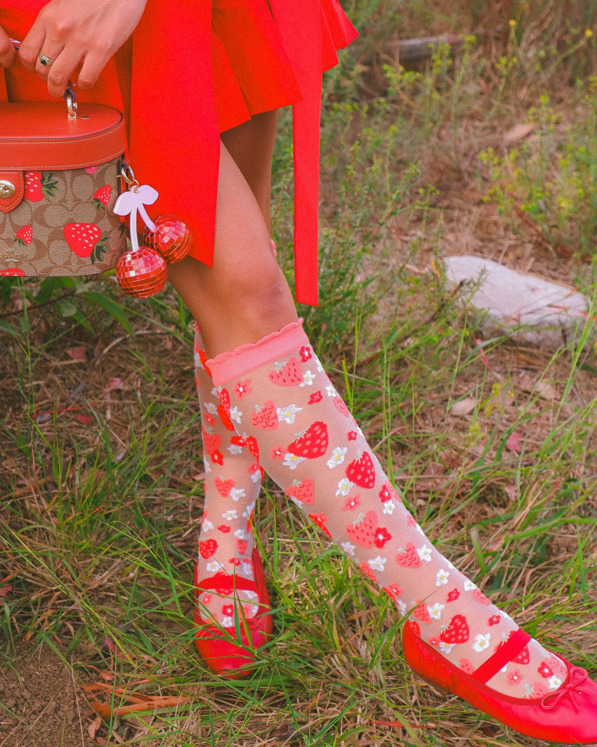 Strawberry Daisy Ruffle Knee High Sock