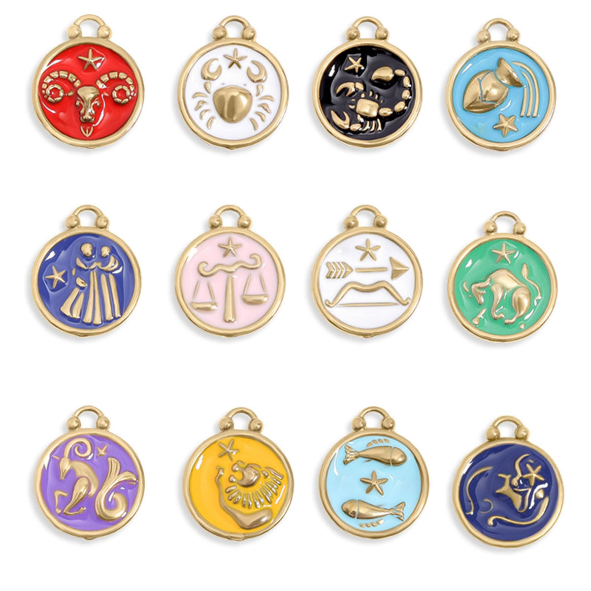 18K Gold PVD Stainless Steel Epoxy Filled Zodiac Pendants: Cancer