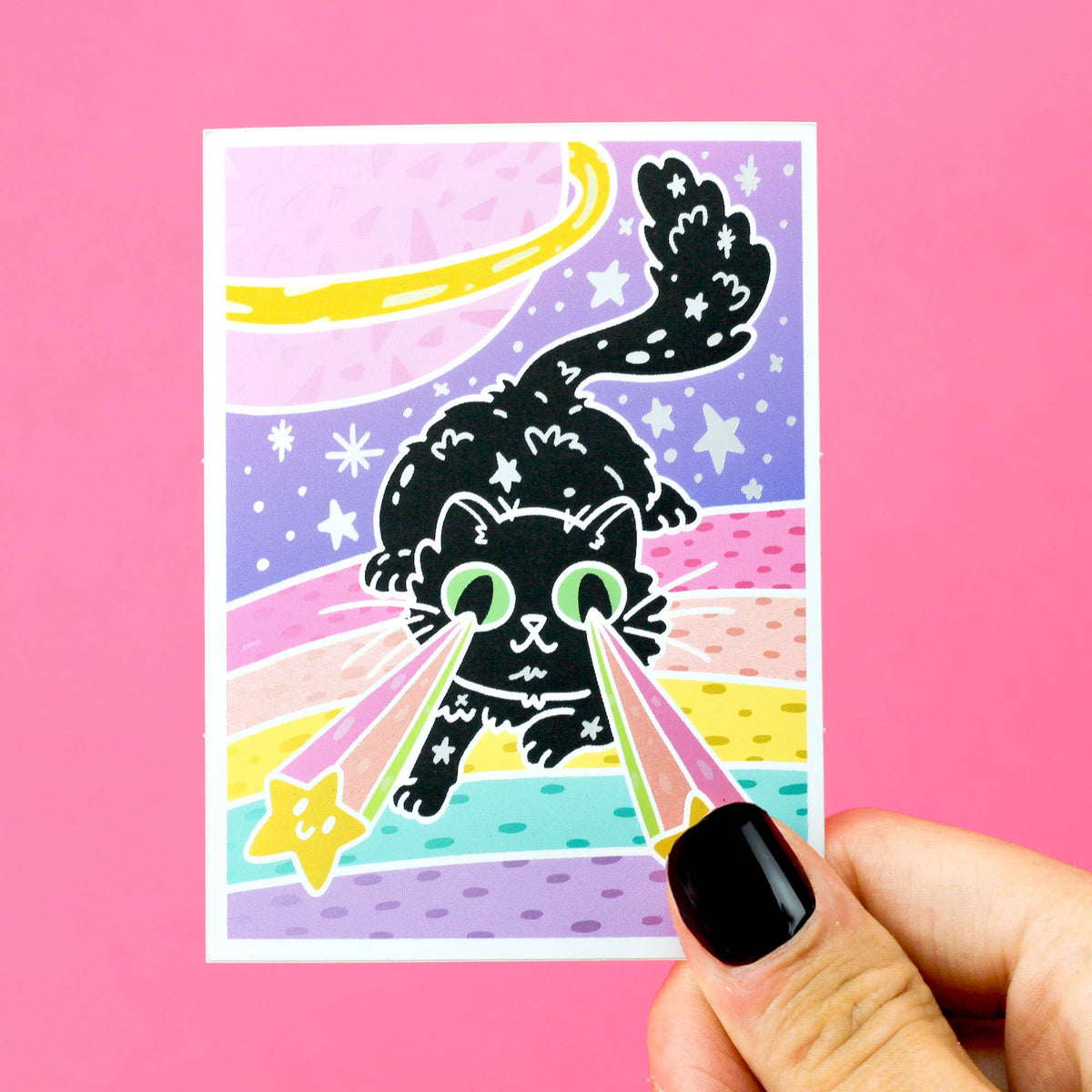 Laser Kitty Space Galaxy Vinyl Sticker (Holographic)