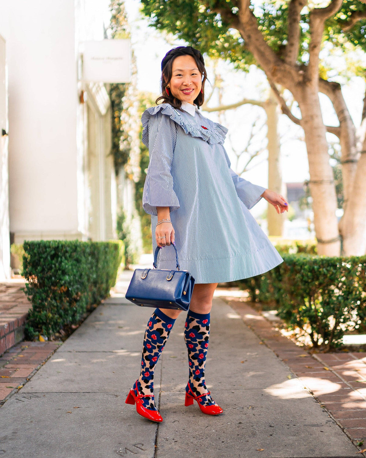Bold Blue Sheer Knee High Sock