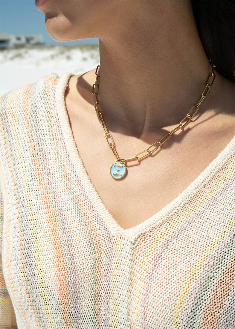 18K Gold PVD Stainless Steel Epoxy Filled Zodiac Pendants: Virgo