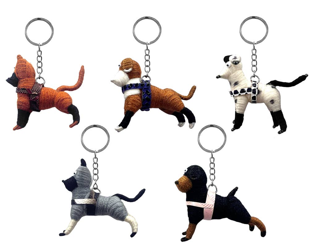 Assorted Dog Woven Wool Figurine Keychain