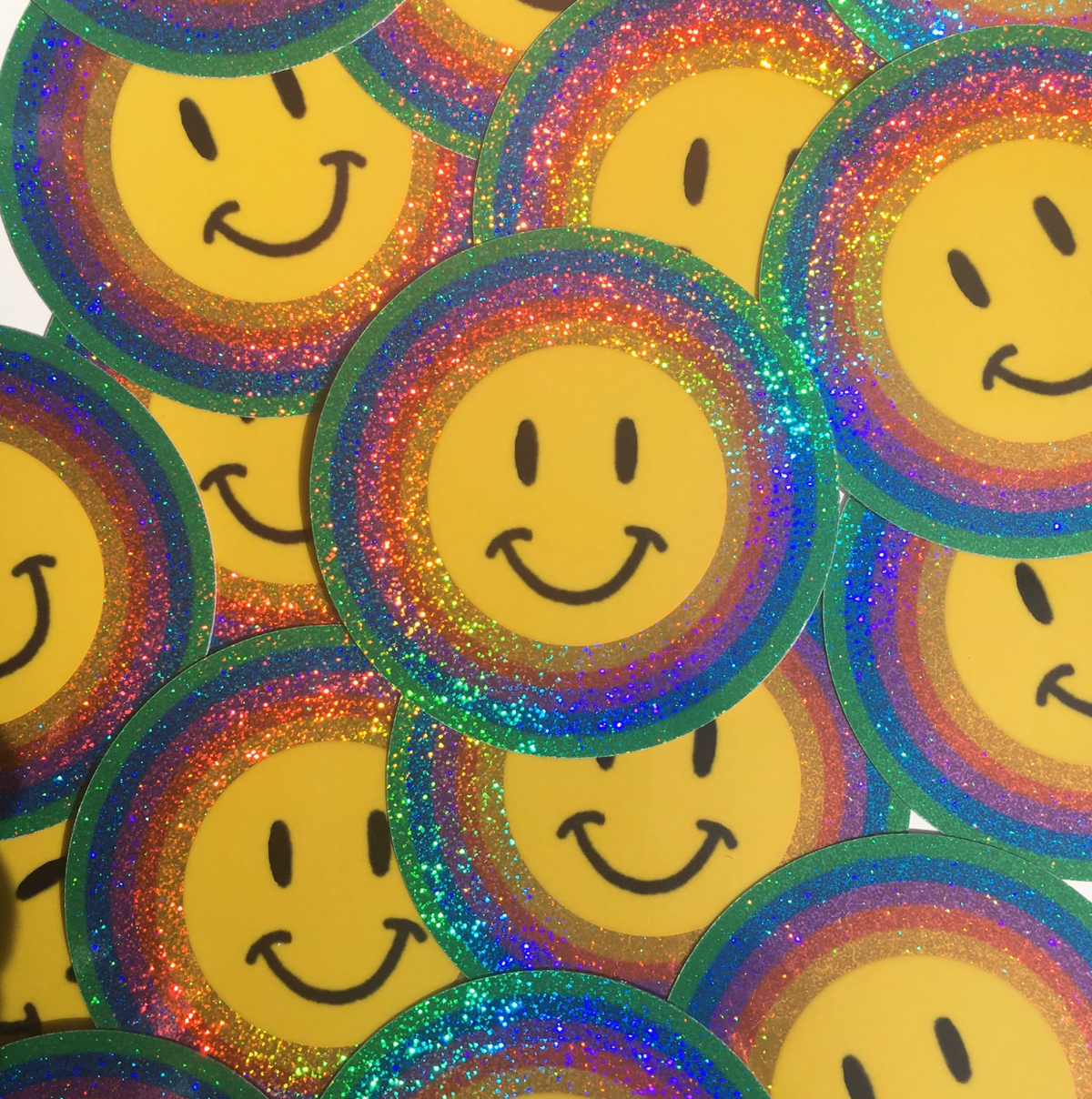 Smiley Face Glitter STICKER 3 Inch