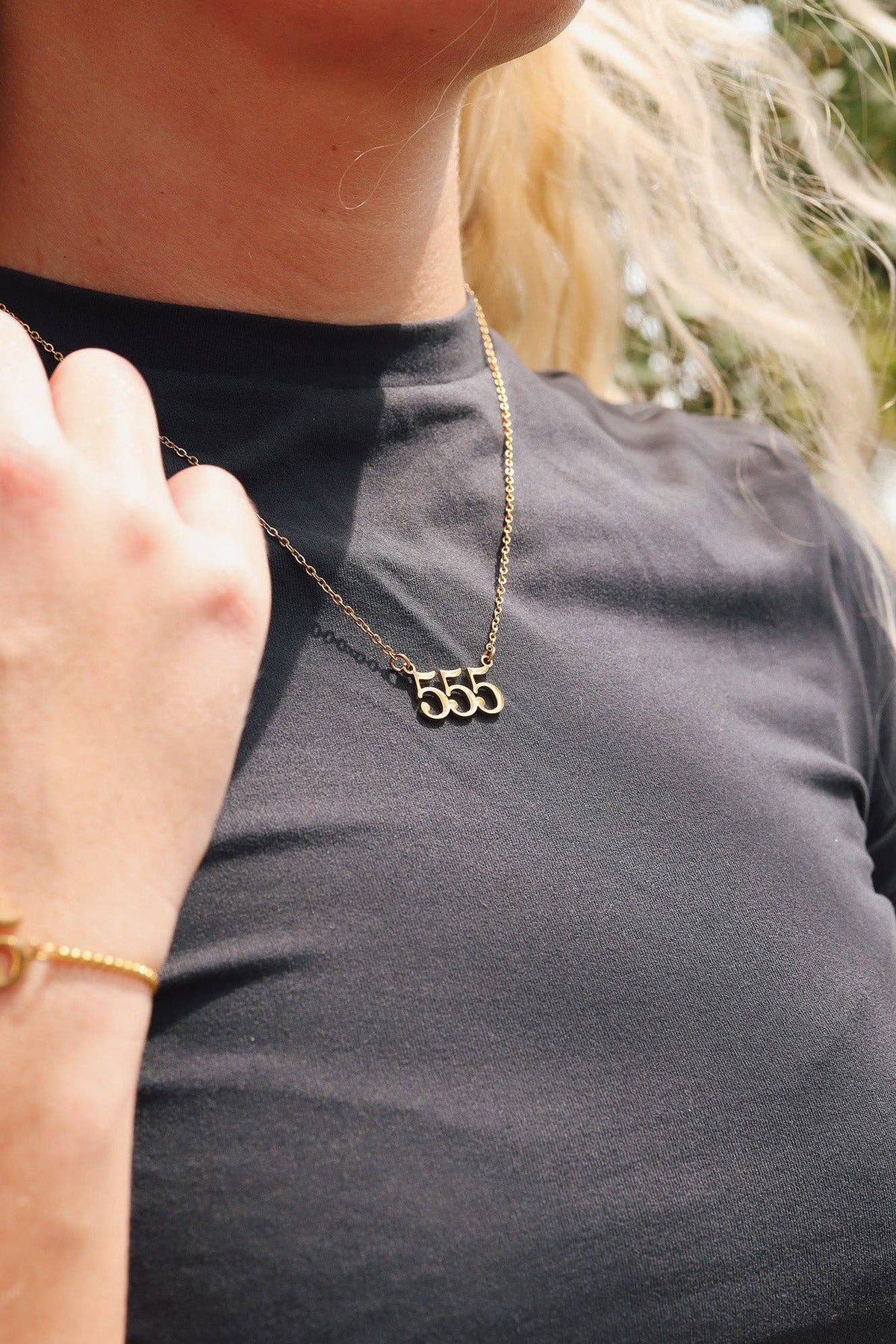 18K Gold PVD Stainless Steel Angel Number Necklace: Gold / 888