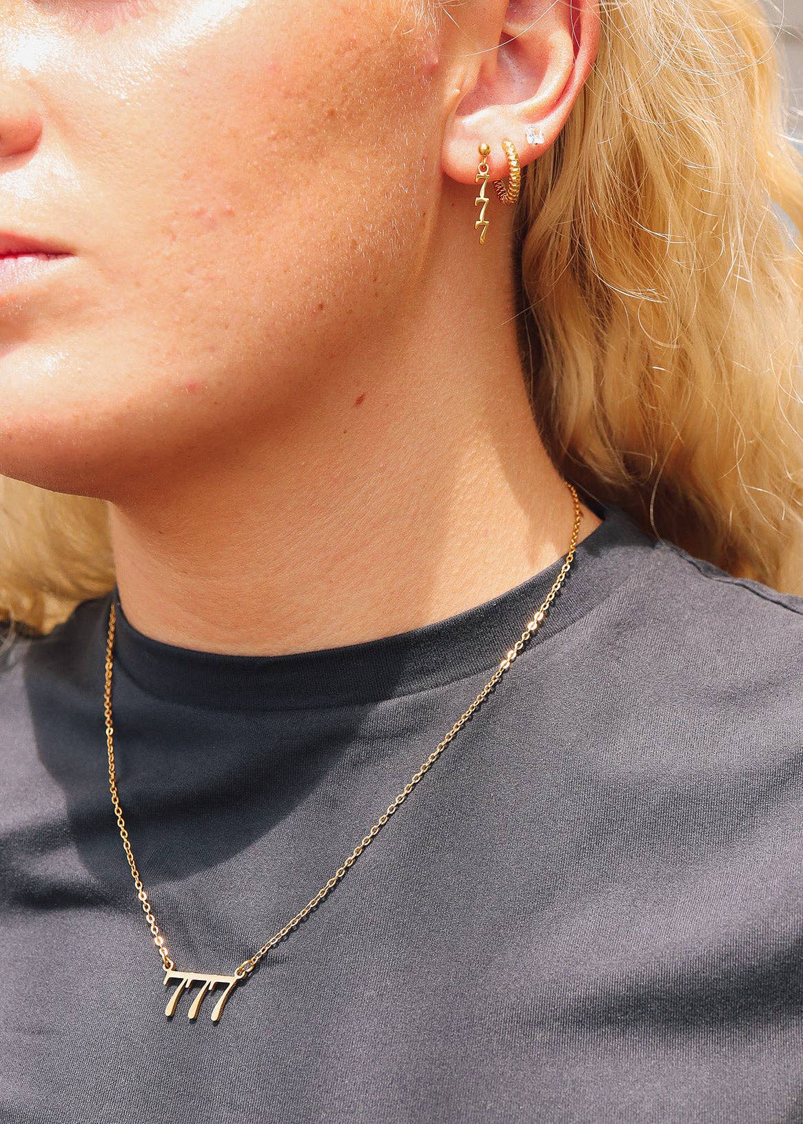 18K Gold PVD Stainless Steel Angel Number Necklace: Gold / 777