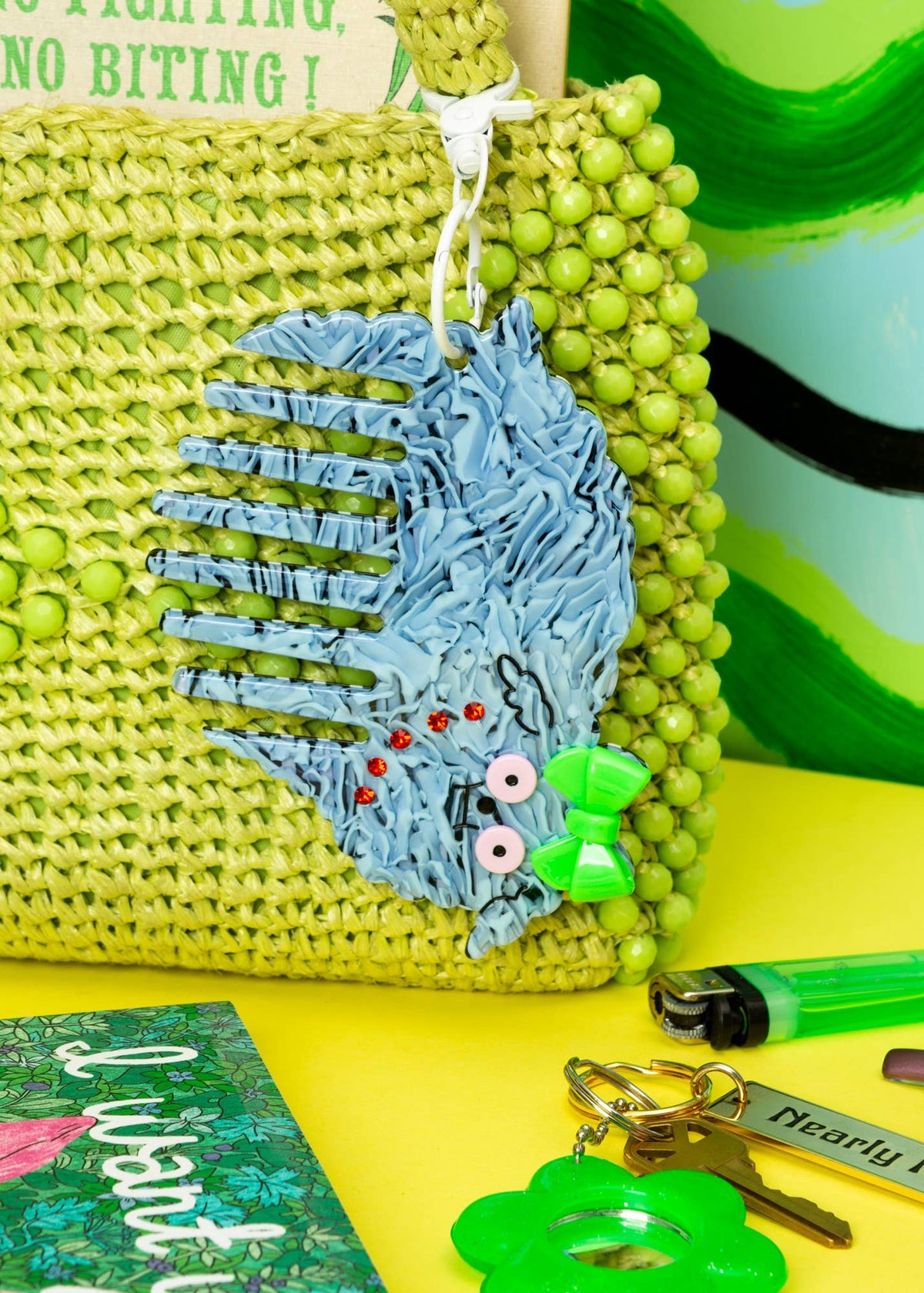Poodle comb bag charm: Blue