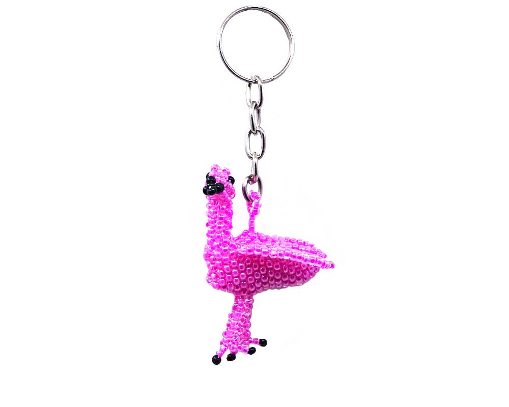 Beaded Flamingo Bird Seed Bead Figurine Keychain