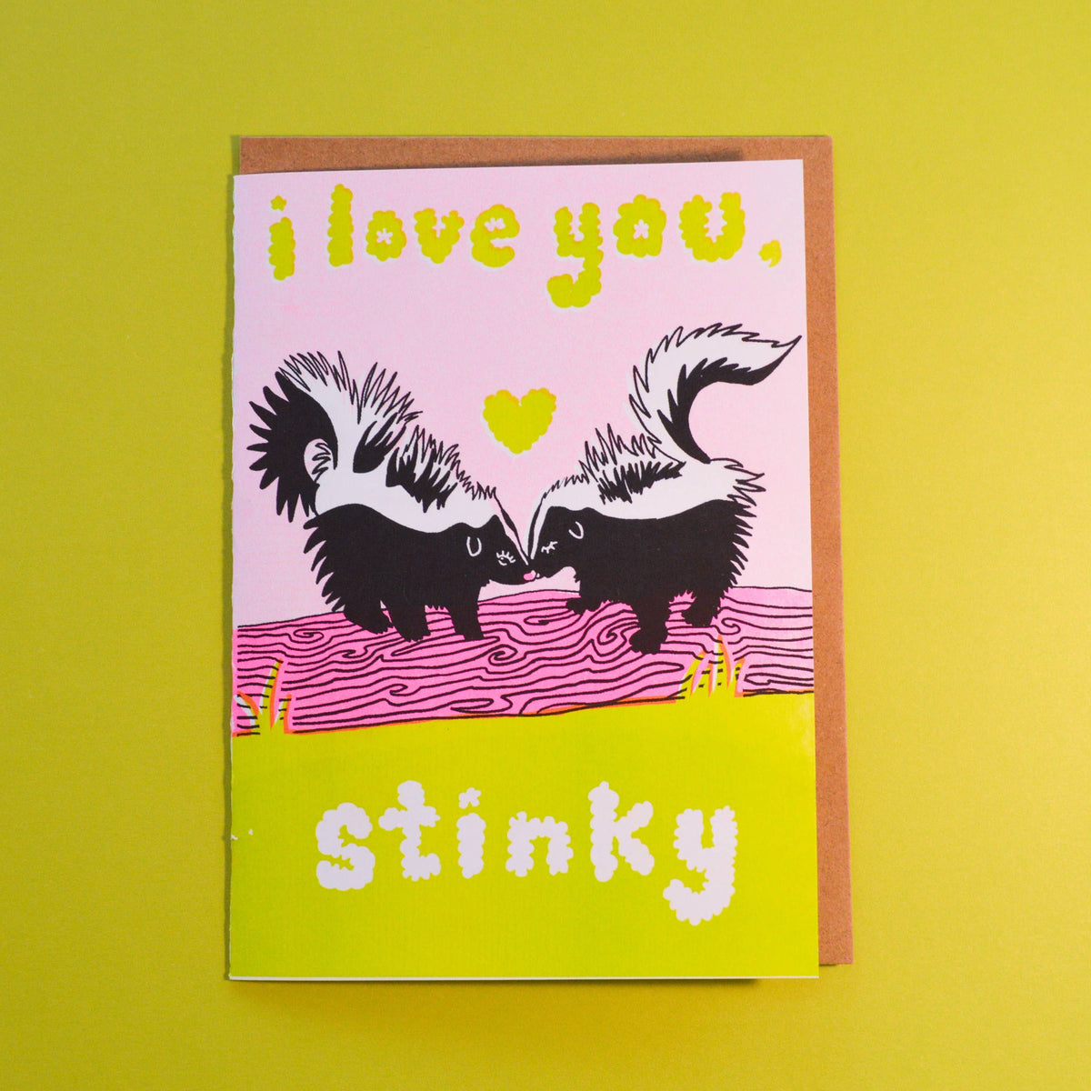 Love You Stinky Skunk Card Risograph Greeting Card