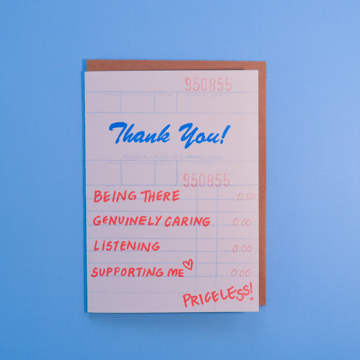 Thank You Diner Receipt Risograph Greeting Card