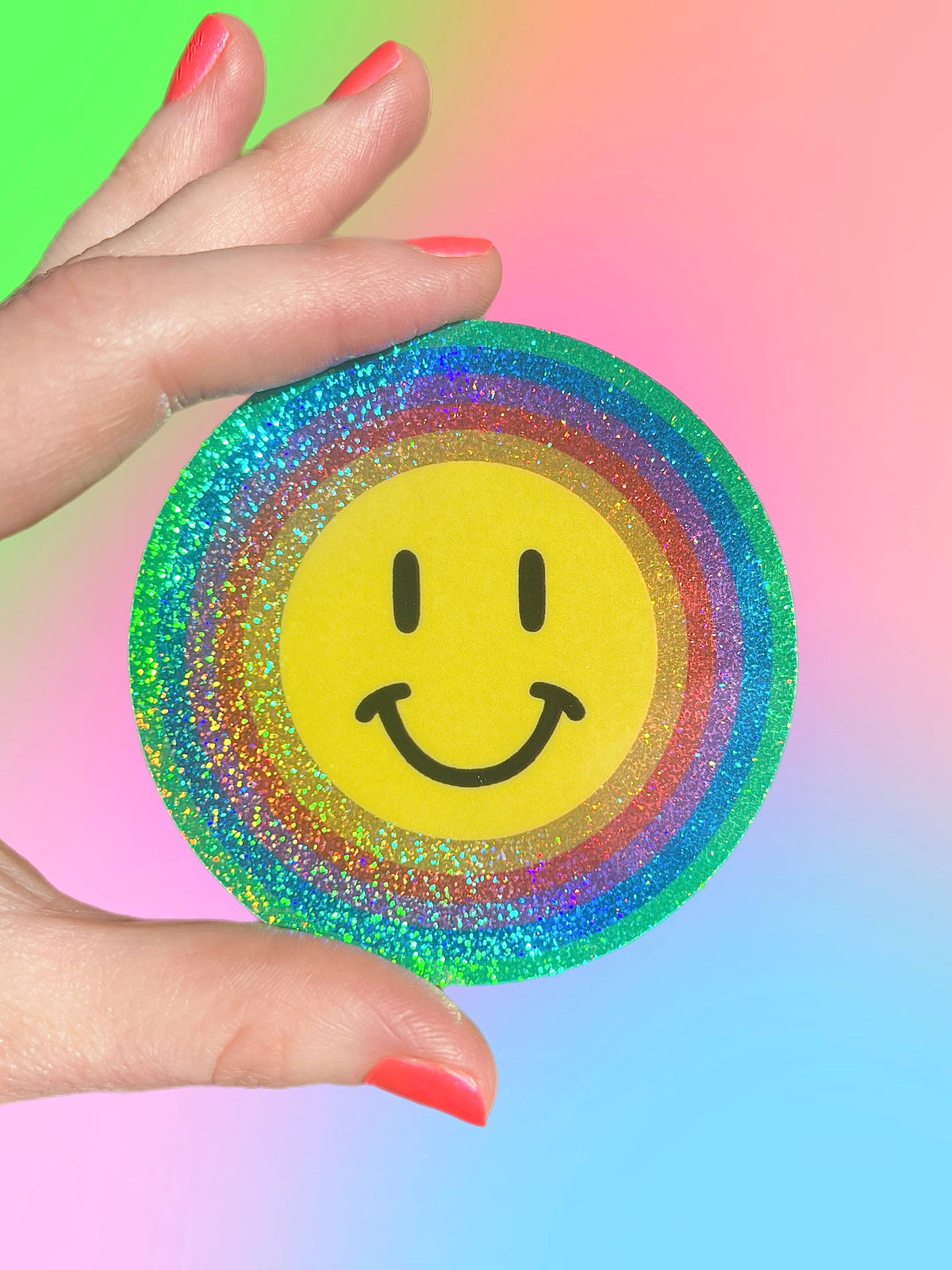 Smiley Face Glitter STICKER 3 Inch