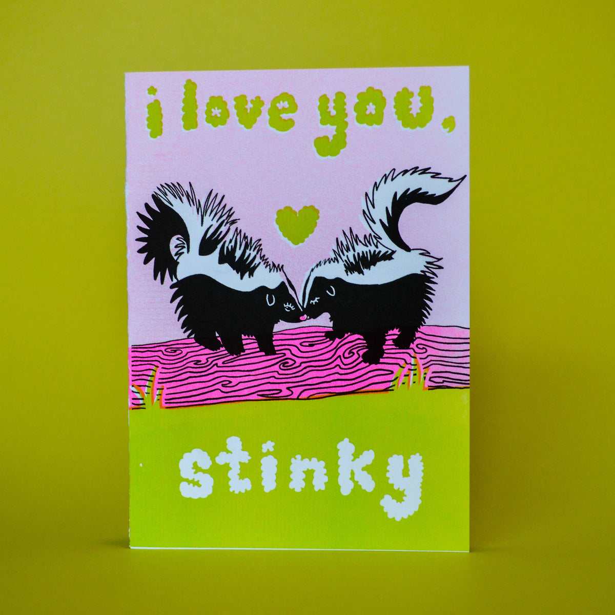 Love You Stinky Skunk Card Risograph Greeting Card