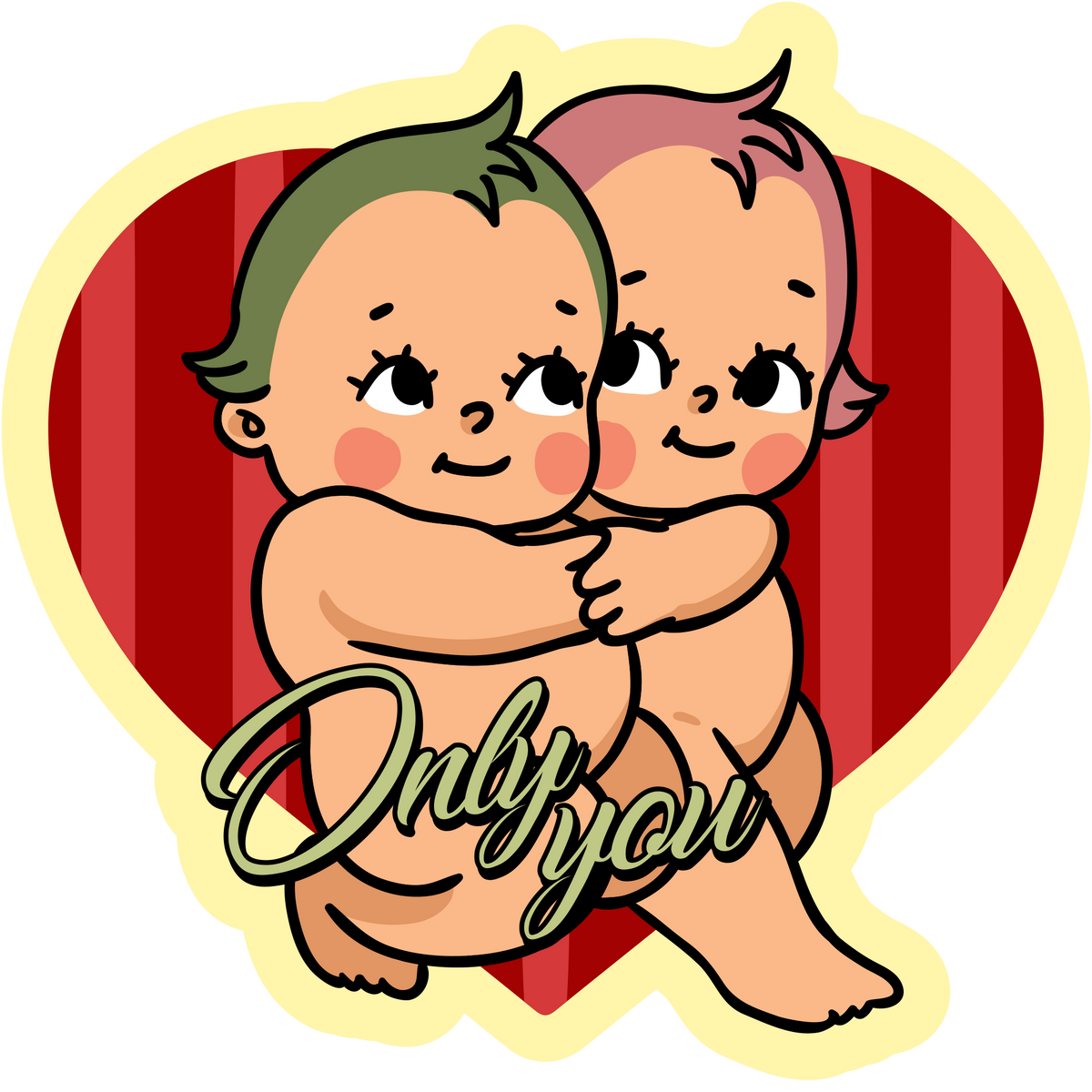 Only You Retro Babies Valentines Textured Stickers
