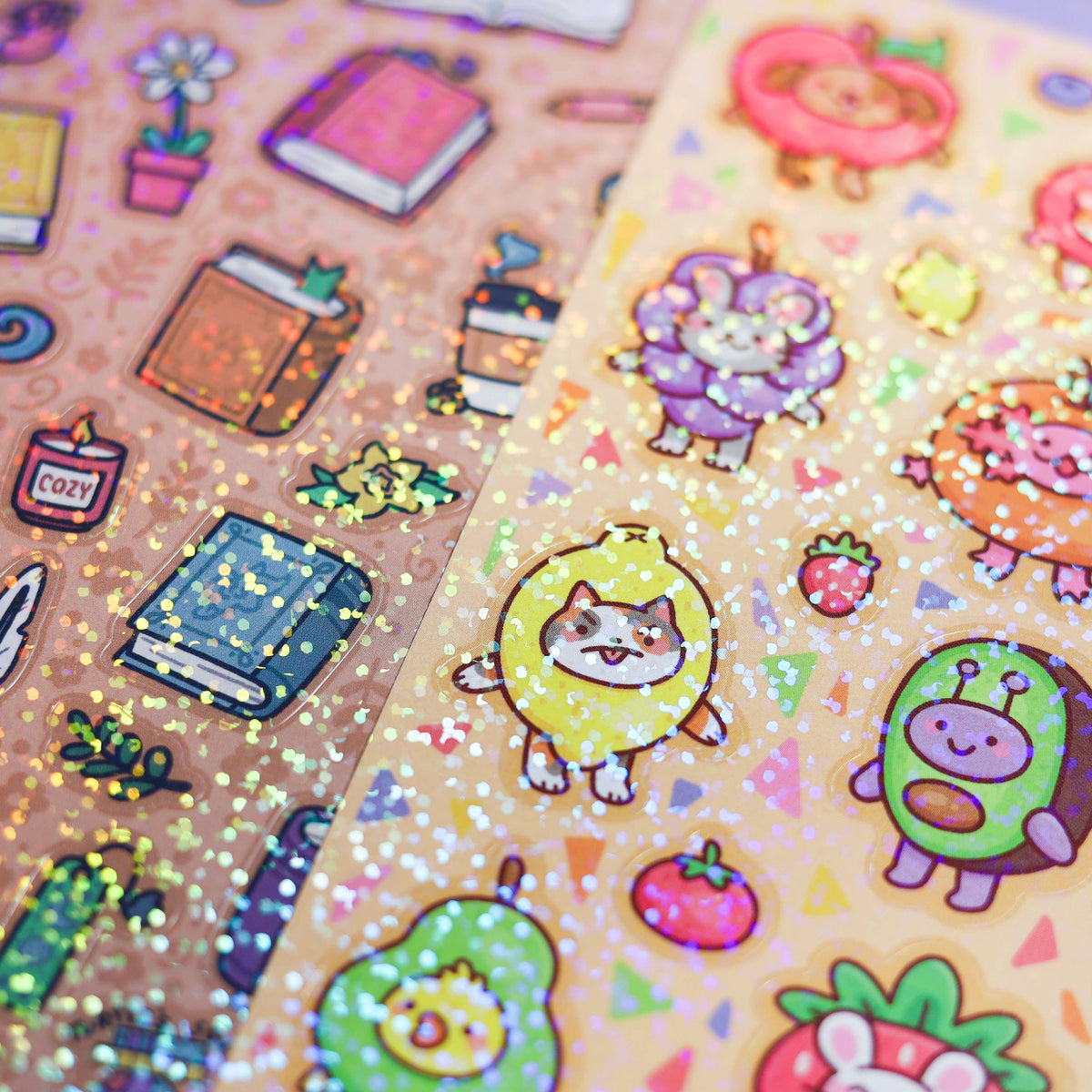 Fruit Friend Animals Funny Cute Kawaii Glitter Sticker Sheet