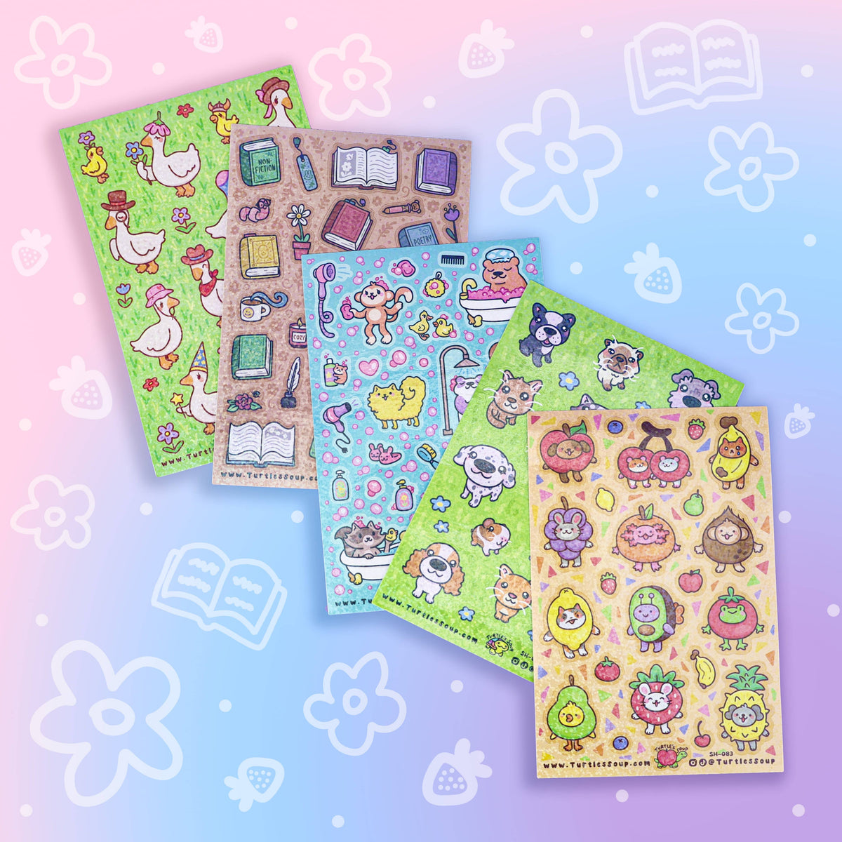 Fruit Friend Animals Funny Cute Kawaii Glitter Sticker Sheet