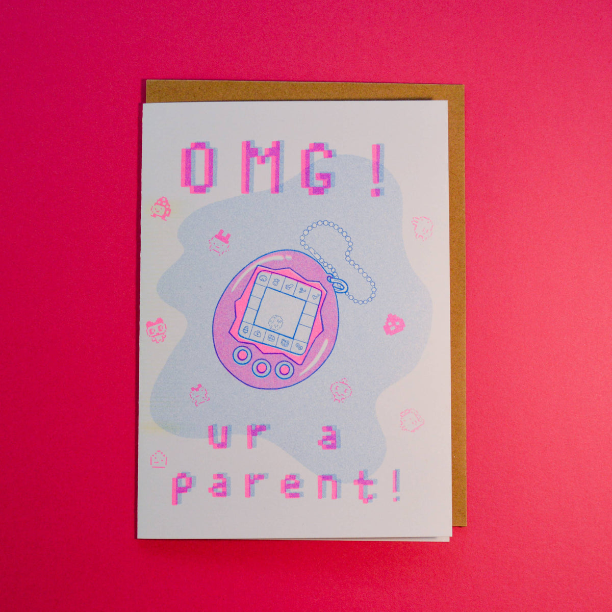 Tamagotchi New Baby Risograph Greeting Card