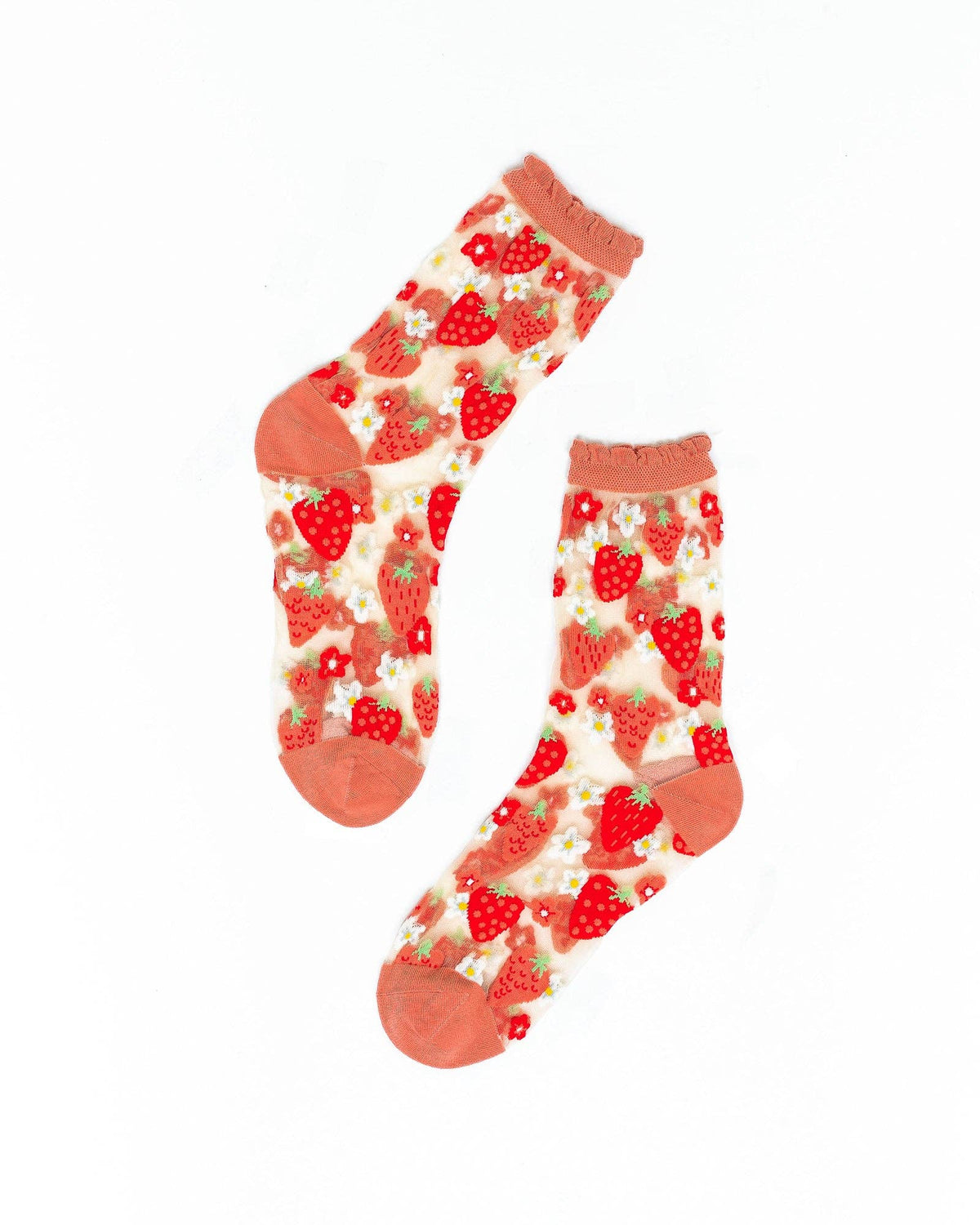 Strawberry Daisy Ruffle Sheer Crew Sock: Size I: Fits US W5.5-9.5