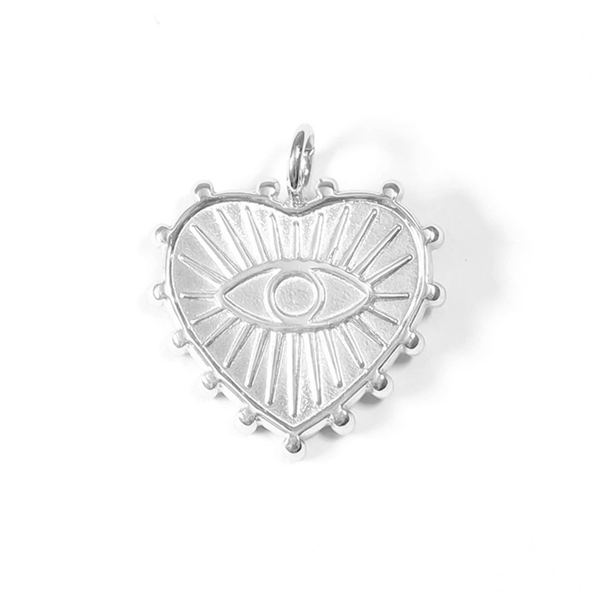 18K Gold PVD Stainless Steel Textured Heart Evil Eye Charm: Gold