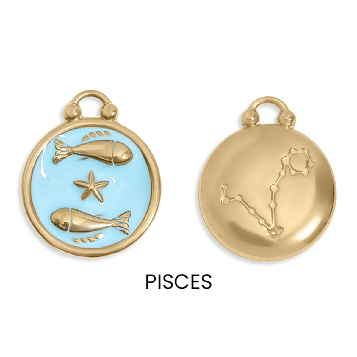 18K Gold PVD Stainless Steel Epoxy Filled Zodiac Pendants: Cancer