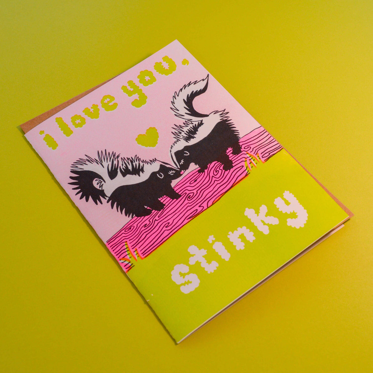 Love You Stinky Skunk Card Risograph Greeting Card