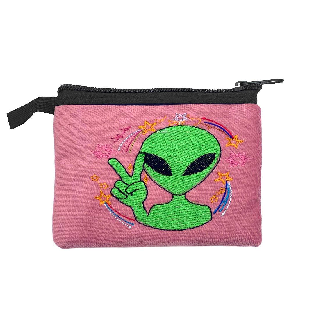 Embroidered Alien UFO Ecuadorian Coin Purse Pouch