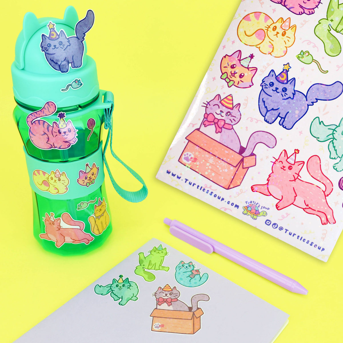 Birthday Cats Cute Kawaii Party Glitter Sticker Sheet