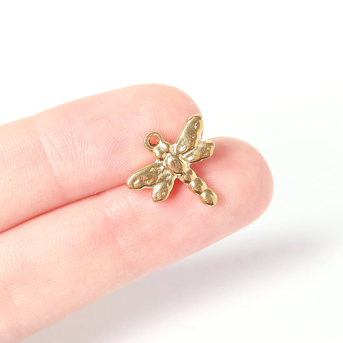 18K Gold PVD Stainless Steel Dragonfly Charm: Gold