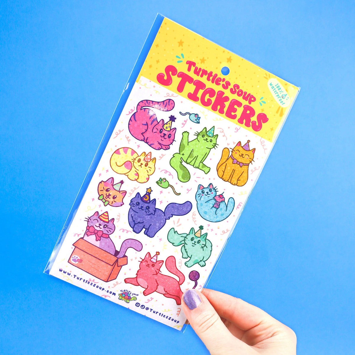 Birthday Cats Cute Kawaii Party Glitter Sticker Sheet