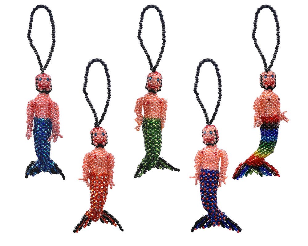 Beaded Merman Figurine Seed Bead Hanging Ornament