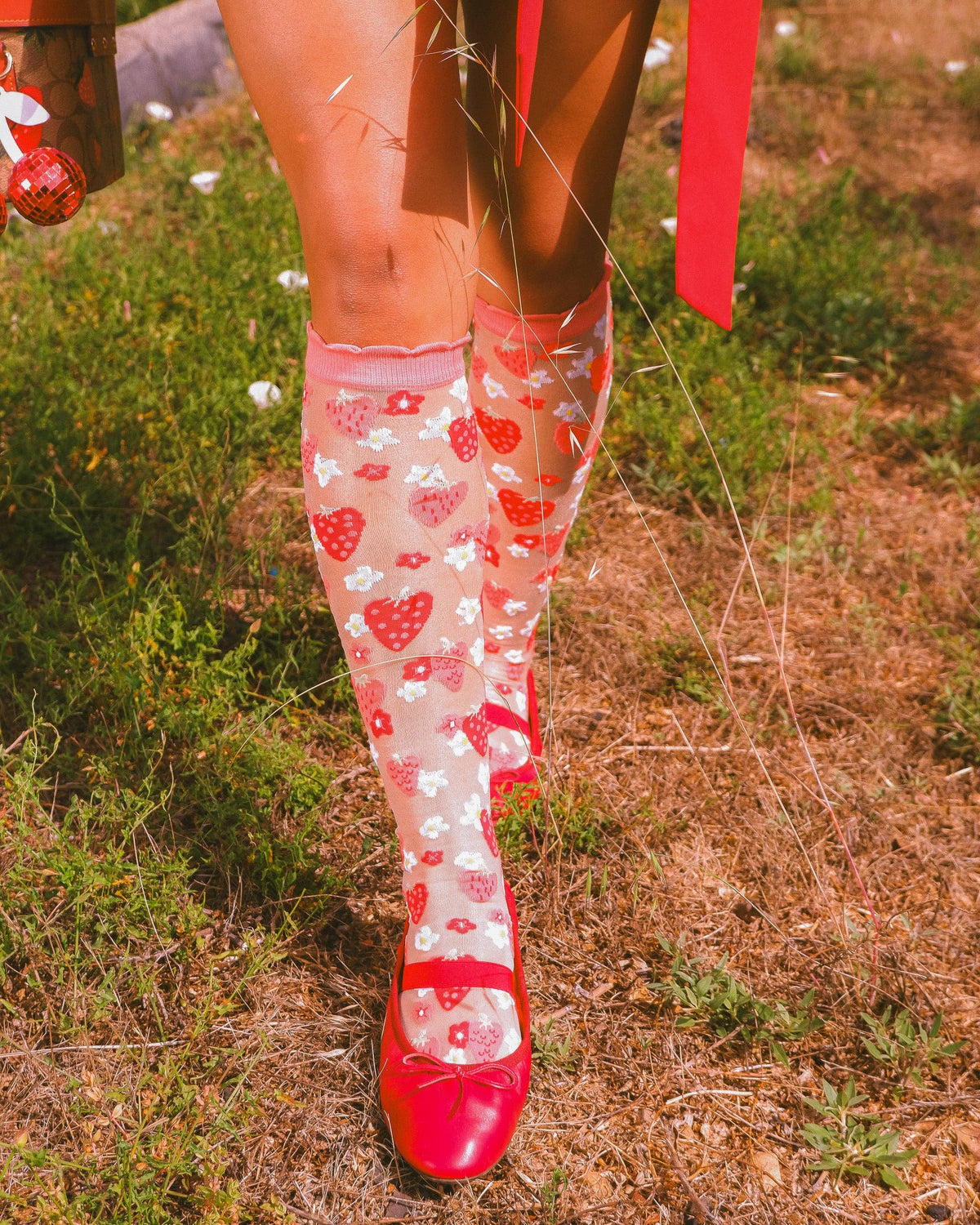 Strawberry Daisy Ruffle Knee High Sock