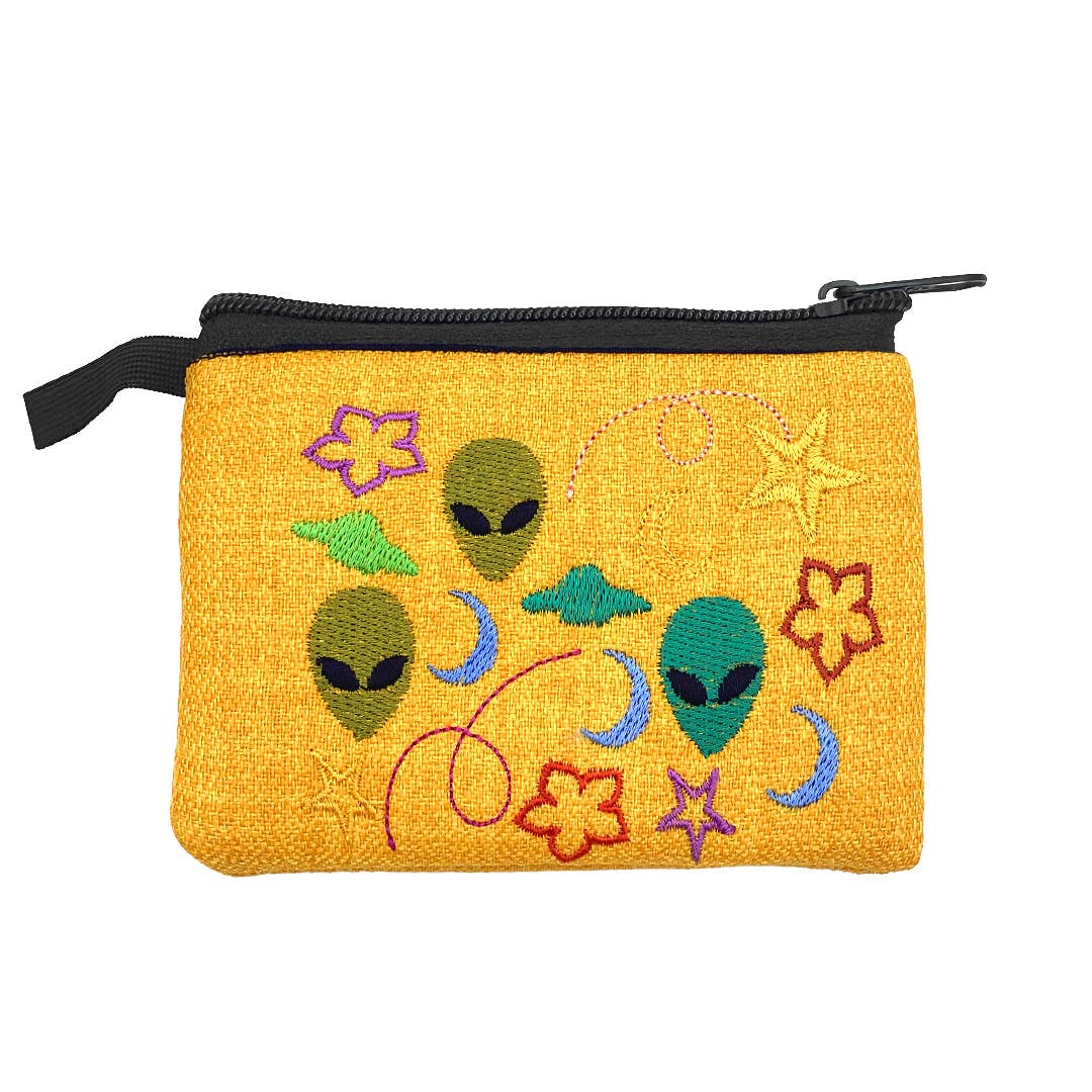 Embroidered Alien UFO Ecuadorian Coin Purse Pouch