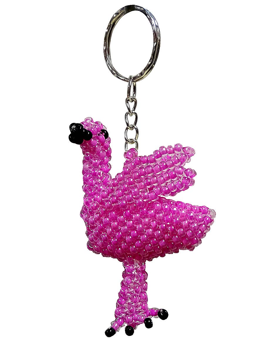 Beaded Flamingo Bird Seed Bead Figurine Keychain