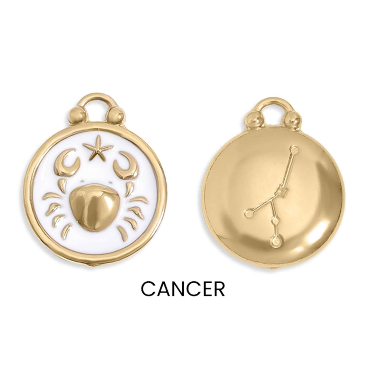 18K Gold PVD Stainless Steel Epoxy Filled Zodiac Pendants: Cancer