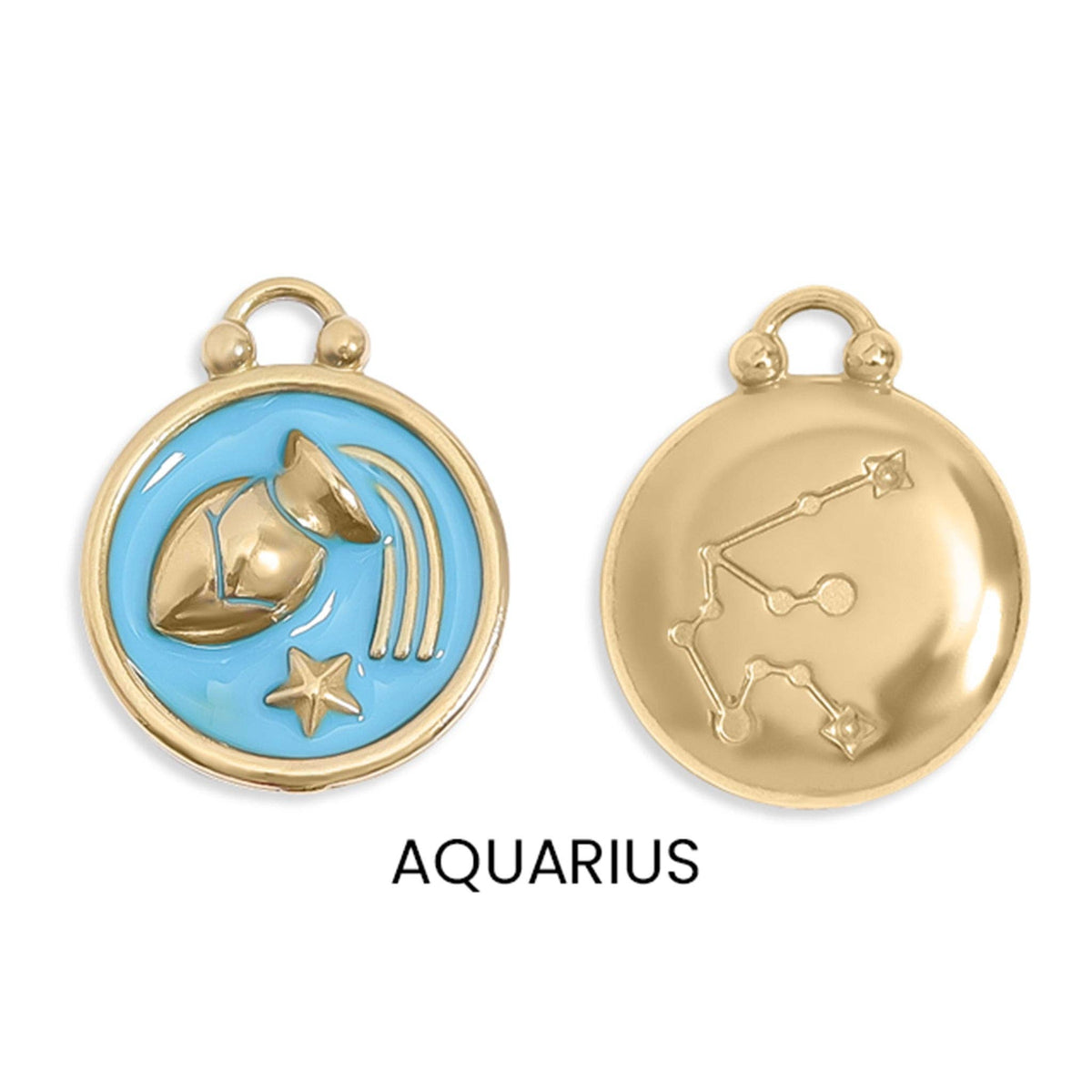 18K Gold PVD Stainless Steel Epoxy Filled Zodiac Pendants: Cancer