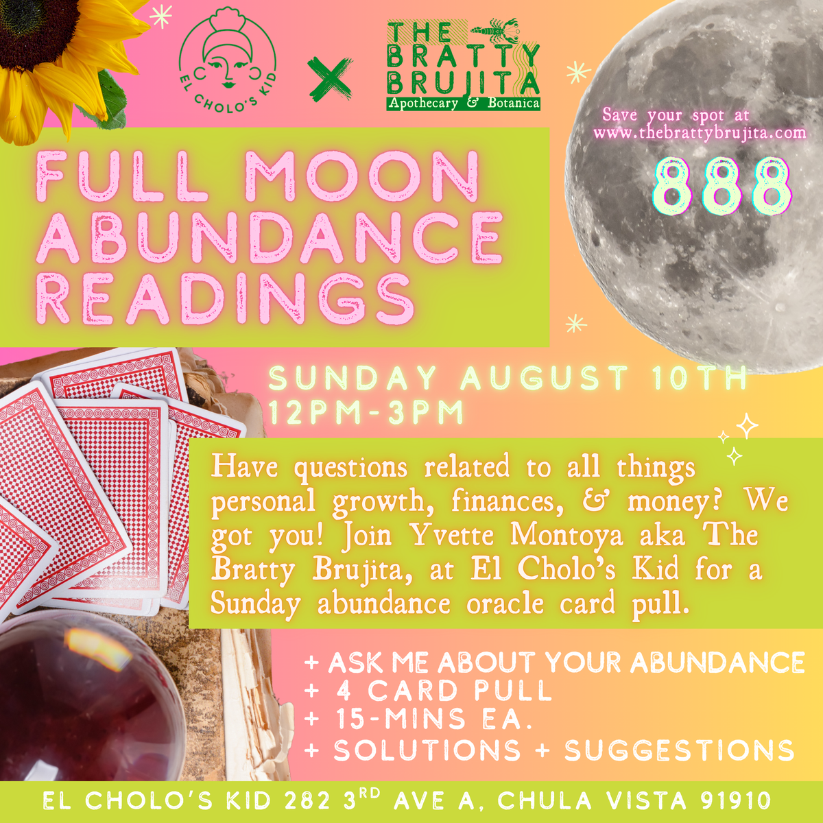 August 10: Full Moon Abundance Readings at El Cholo’s Kid