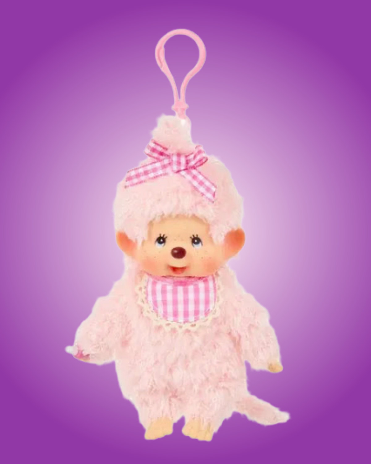 Monchhichi Fluffy Pink Girl Keychain - 5.5"