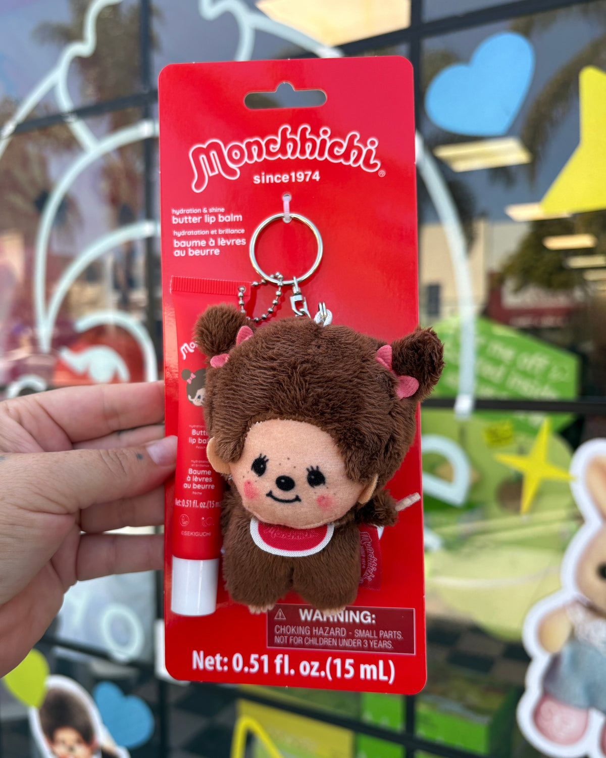 Monchhichi Lip Balm Plush Keychain (Red)