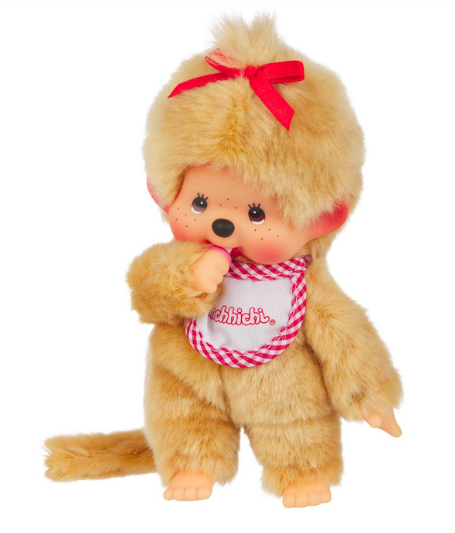 Sekiguchi Monchhichi Beige Girl With Bib - Red/White
