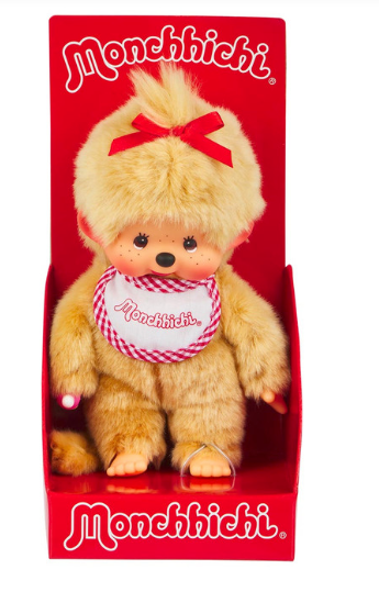 Sekiguchi Monchhichi Beige Girl With Bib - Red/White
