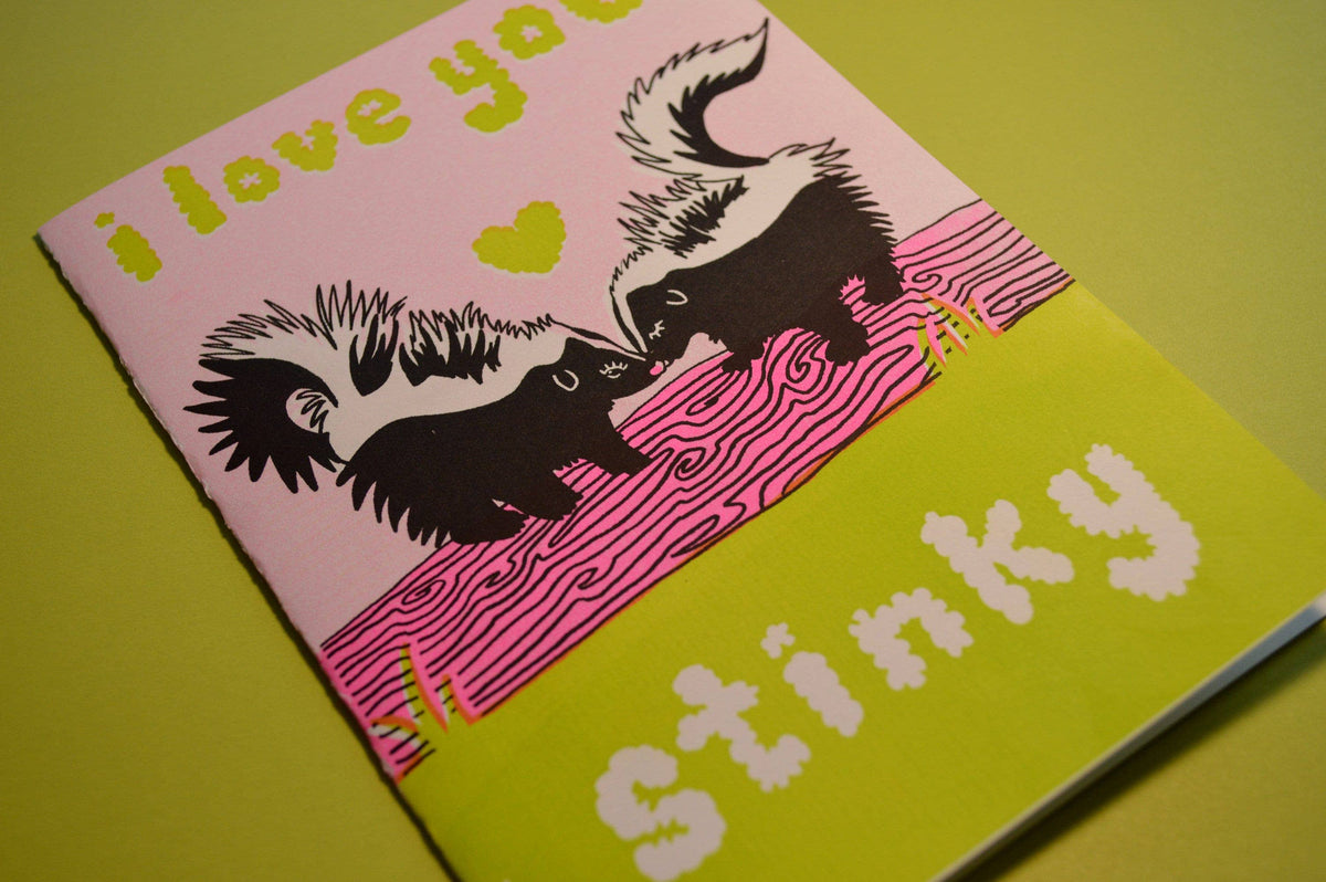 Love You Stinky Skunk Card Risograph Greeting Card