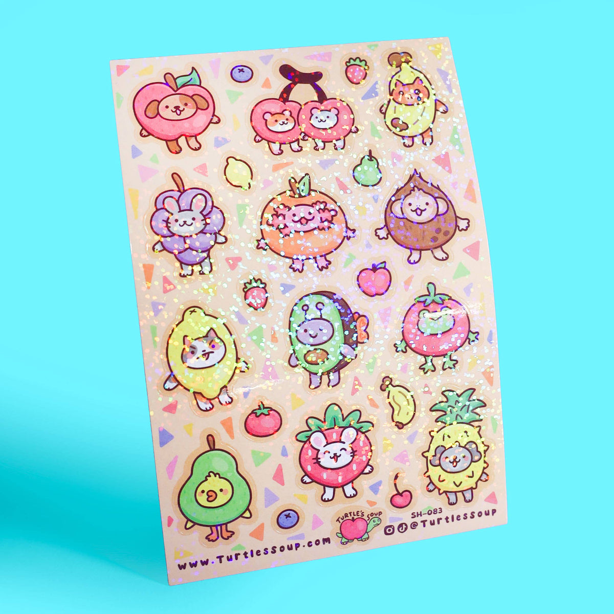 Fruit Friend Animals Funny Cute Kawaii Glitter Sticker Sheet