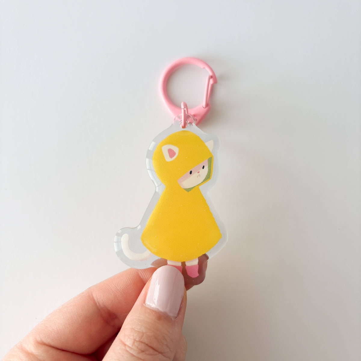 Rainy Cat Glitter Acrylic Keychain