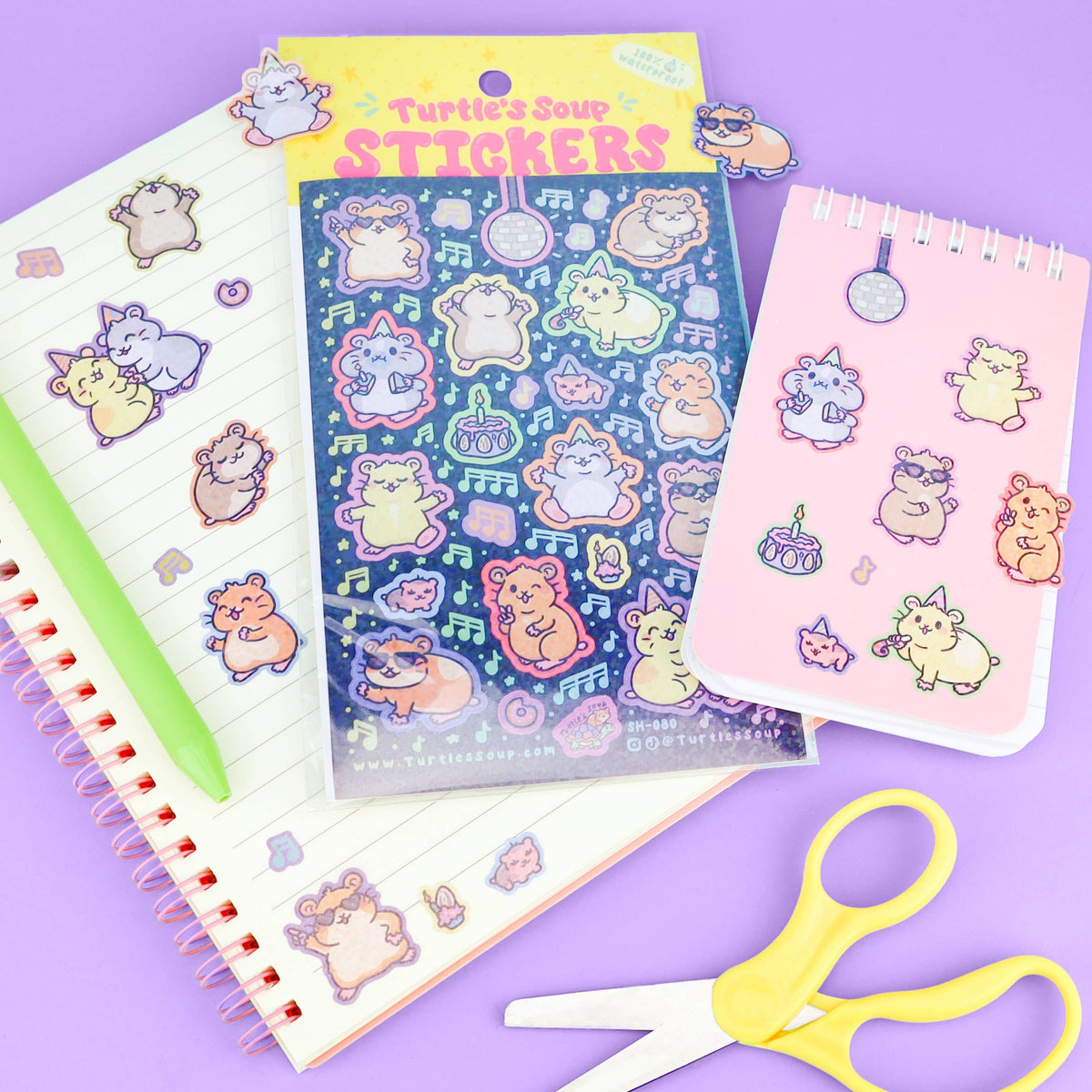 Hamster Dance Party Cute Stationery Glitter Sticker Sheet