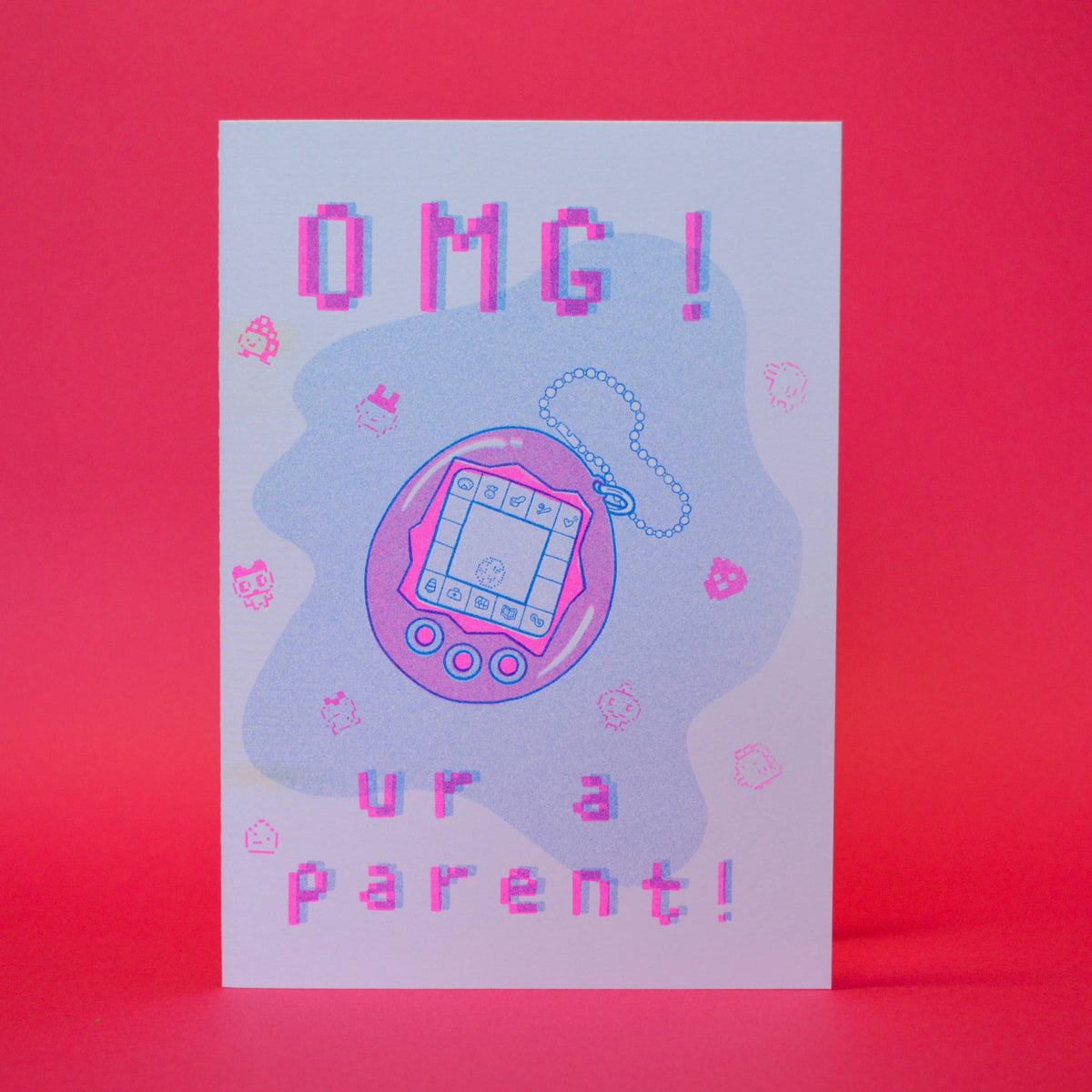 Tamagotchi New Baby Risograph Greeting Card