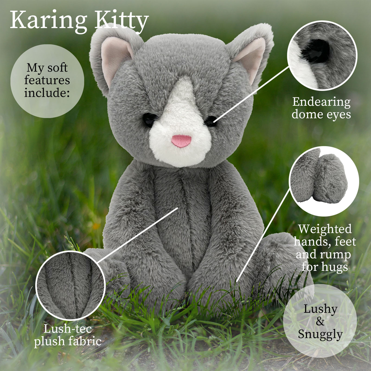 Lushee 16 inch - Karing Kitten Gry Plush Toy