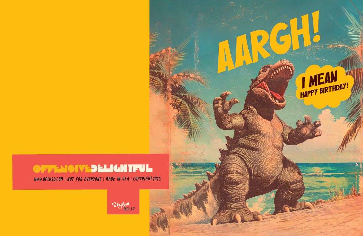 GODZILLA BEACH birthday card